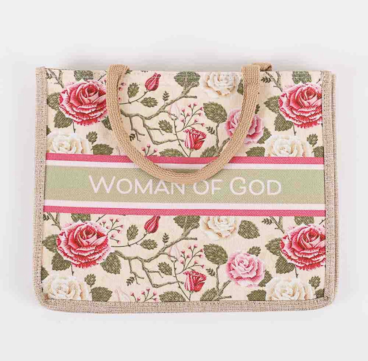 Woman of God" Vintage Floral Tapestry Tote Bag