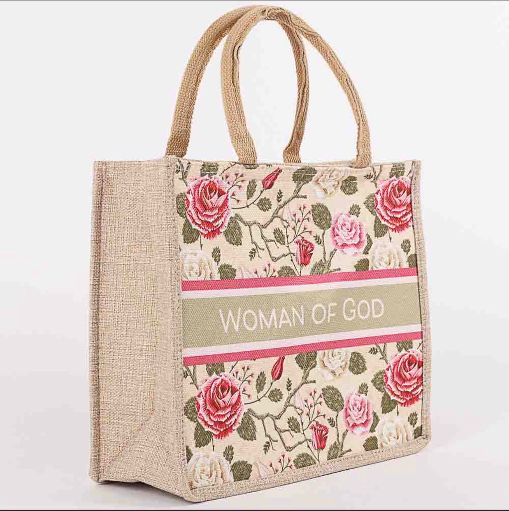 Woman of God" Vintage Floral Tapestry Tote Bag