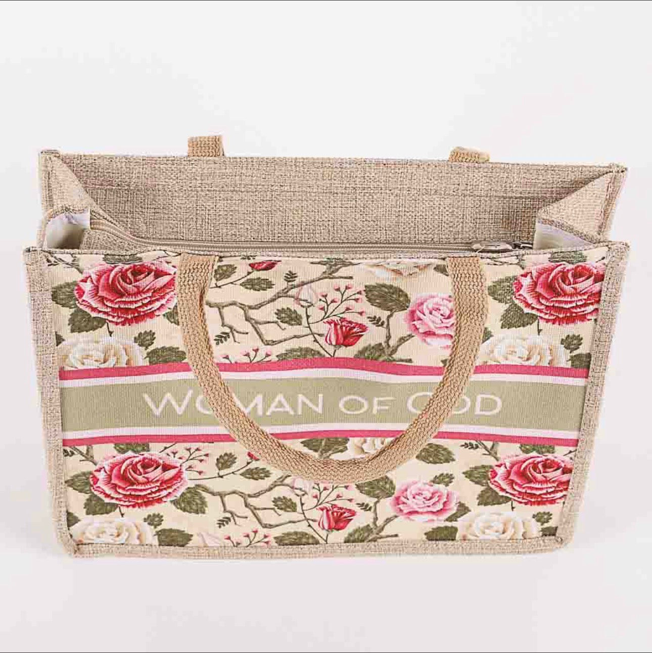Woman of God" Vintage Floral Tapestry Tote Bag